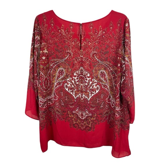 Rose & Olive Red Paisley Boho Blouse Plus Size 3X Lightweight Flowy Sheer - Picture 5 of 13